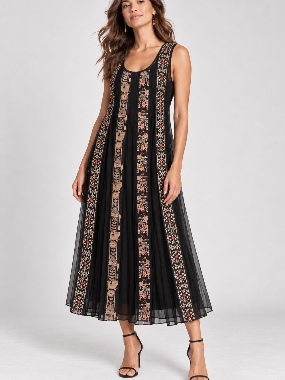 Johnny Was Ilenia Maxi Mesh Dress Womens Size M Black NWT Embroidered